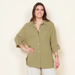 WADOS - BLUSA MANGA LARGA SOLIDA ABOTONADA EN EL DELANTERO Y BOLSILLO