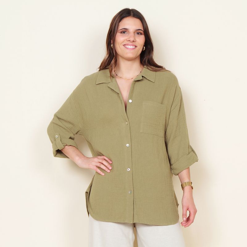 WADOS - BLUSA MANGA LARGA SOLIDA ABOTONADA EN EL DELANTERO Y BOLSILLO