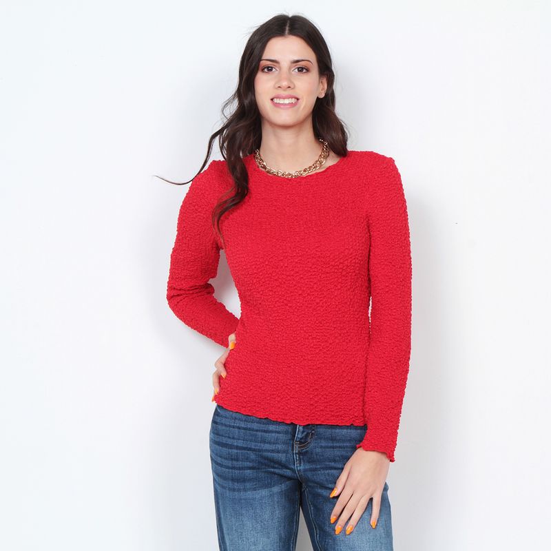 WADOS - POLERA MANGA LARGA CON TEXTURA Y ESCOTE REDONDO