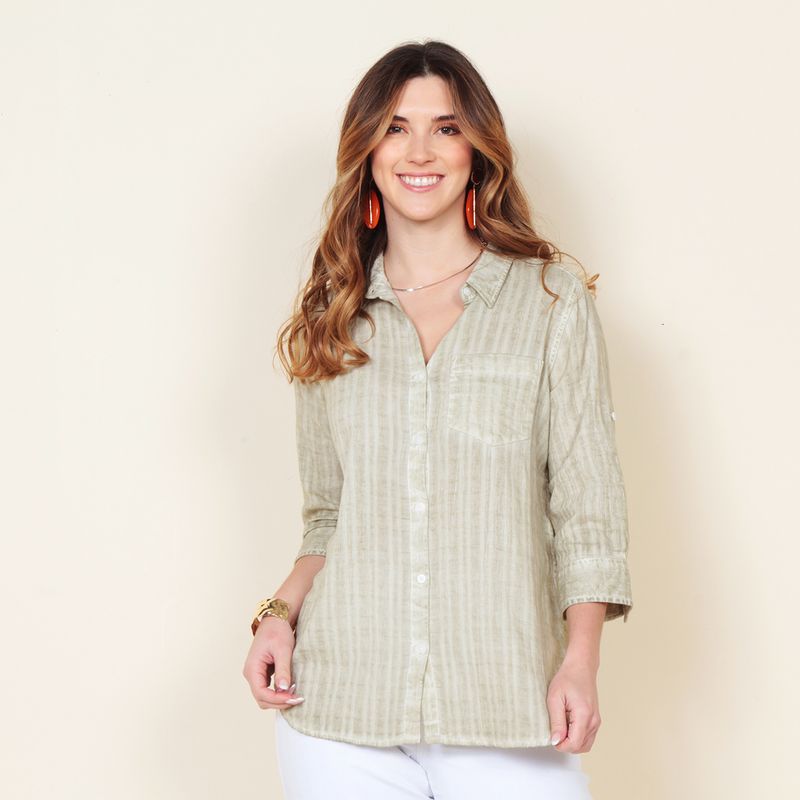 WADOS - BLUSA MANGA LARGA SOLIDA ABOTONADA EN DELANTERO Y BOLSILLO