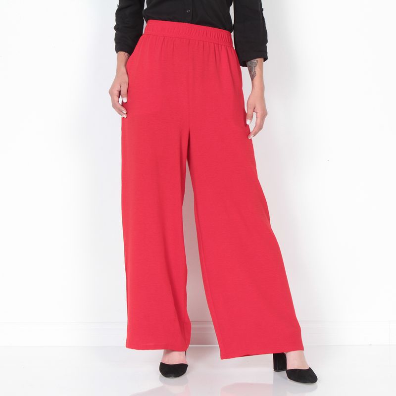WADOS - PANTALON WIDE LEG TIRO ALTO SOLIDO PRETINA ELASTICADA CON BOLSILLO