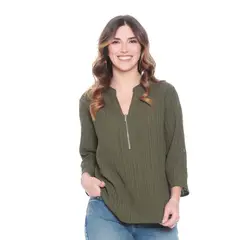 WADOS - BLUSA MANGA LARGA SOLIDA CON CIERRE EN EL DELANTERO