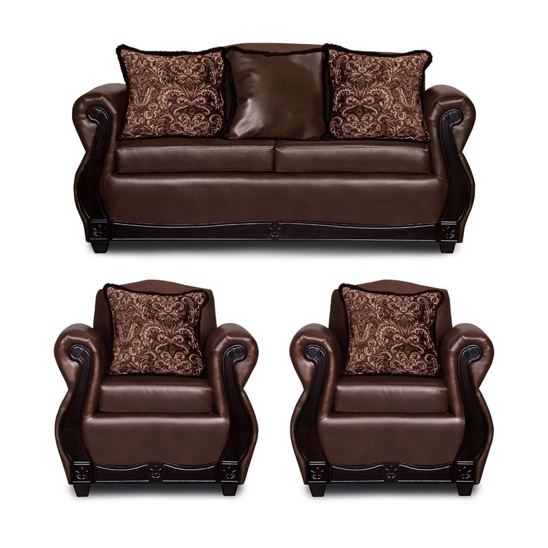 ADONIS LEUDH - Living 2+1+1 Gran Columbia Mixto Felpa Y PU Café Oscuro Extra Grande