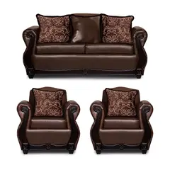 ADONIS LEUDH - Living 2+1+1 Gran Columbia Mixto Felpa Y PU Café Oscuro Extra Grande
