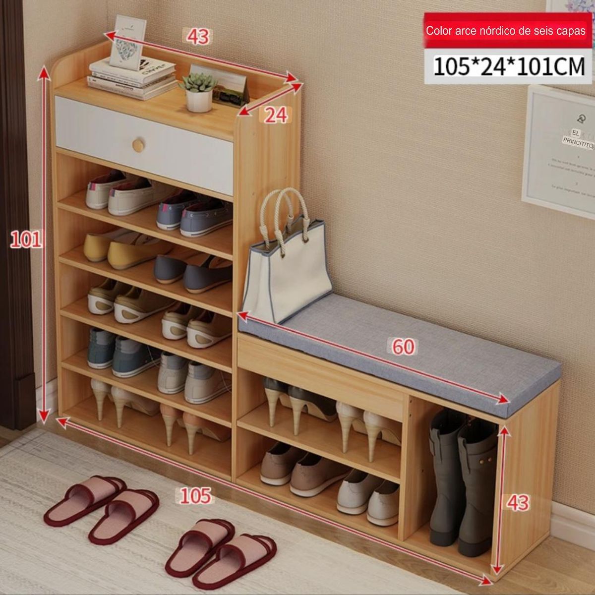 ACTUAL - Zapatero Organizador De Calzado Con Asiento y Cajón 105X24X101