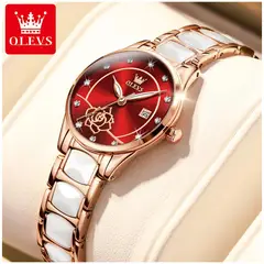 STARTECHOFFICE - Reloj de Pulsera Elegante para Mujer Esfera Roja Cerámica Blanca