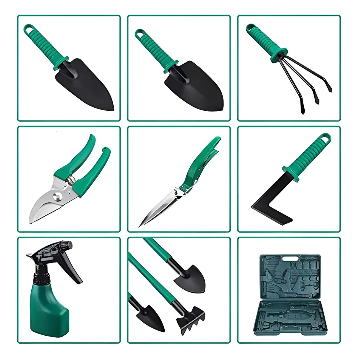 GENERICO - Kit Herramientas Jardinería Acero Rastrillo Tijera Podar