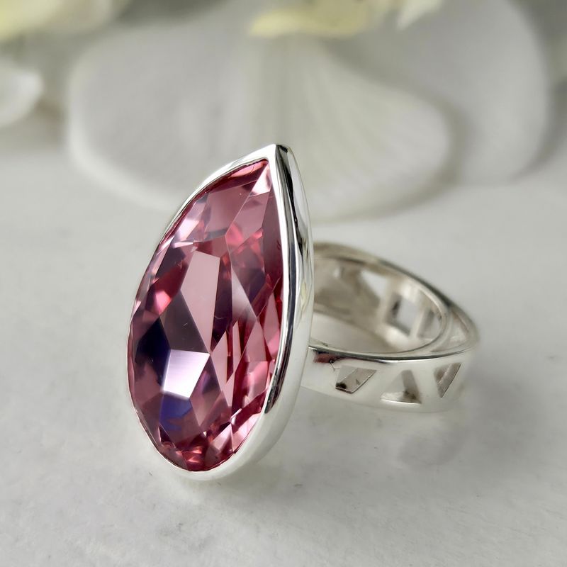 GENERICO - TALLA 17: Anillo solitario de plata 950 con cristal austriaco original