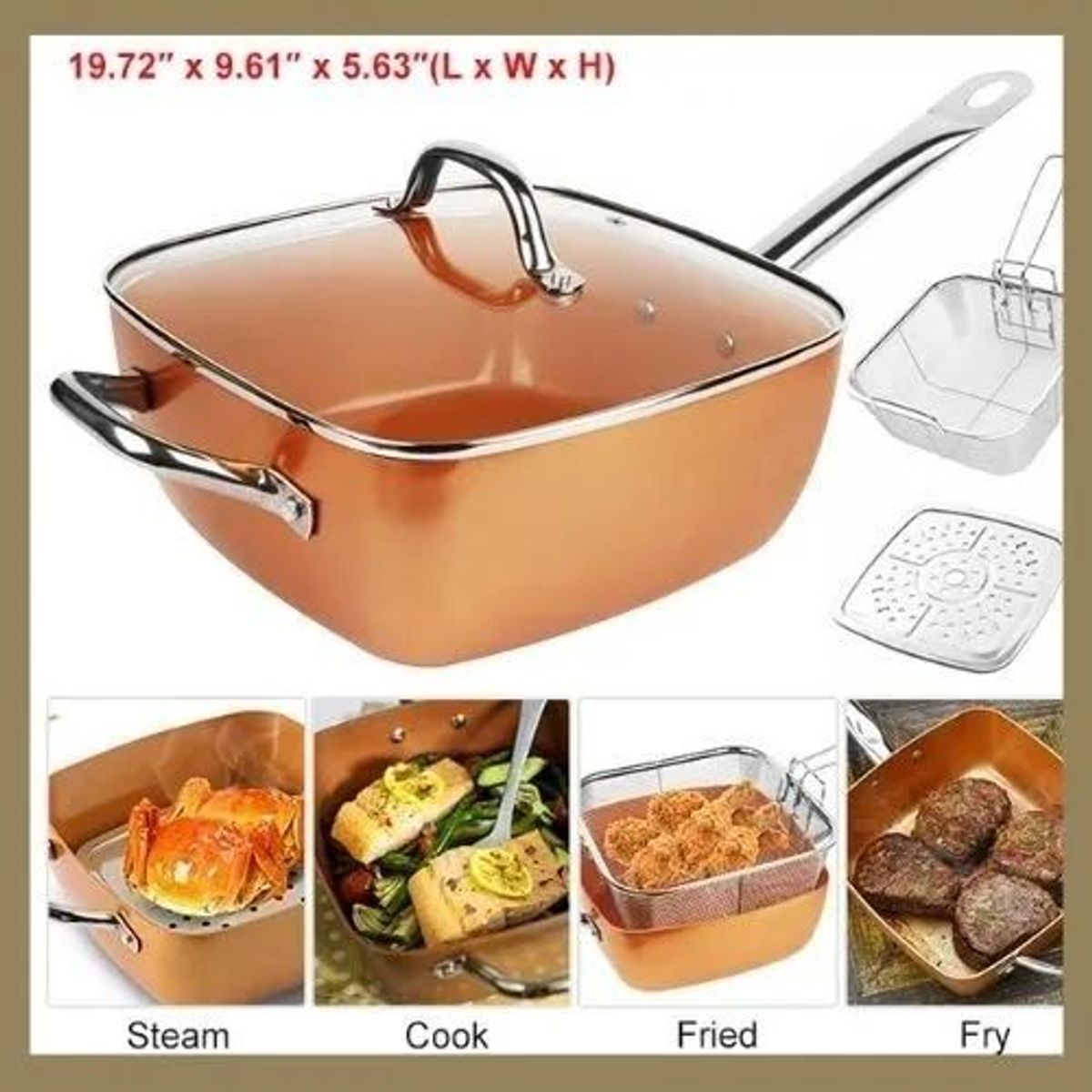 MOVI - Sartén De Cobre Multiuso Antiadherente Cesta Freír Cerámica