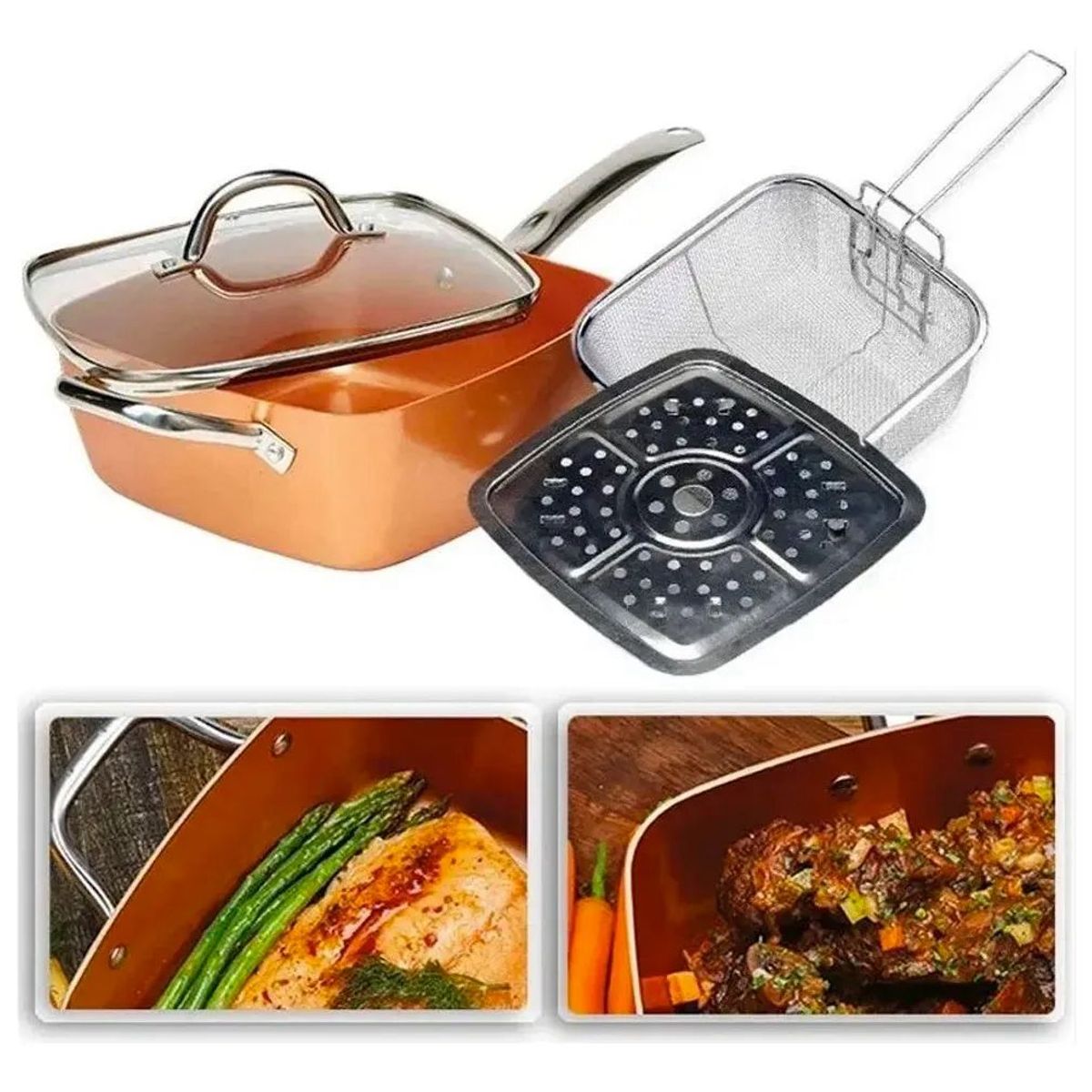 MOVI - Sartén De Cobre Multiuso Antiadherente Cesta Freír Cerámica
