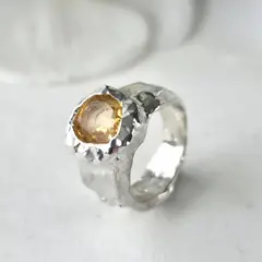 GENERICO - TALLA 15 Anillo de plata estilo rústico con citrino natural