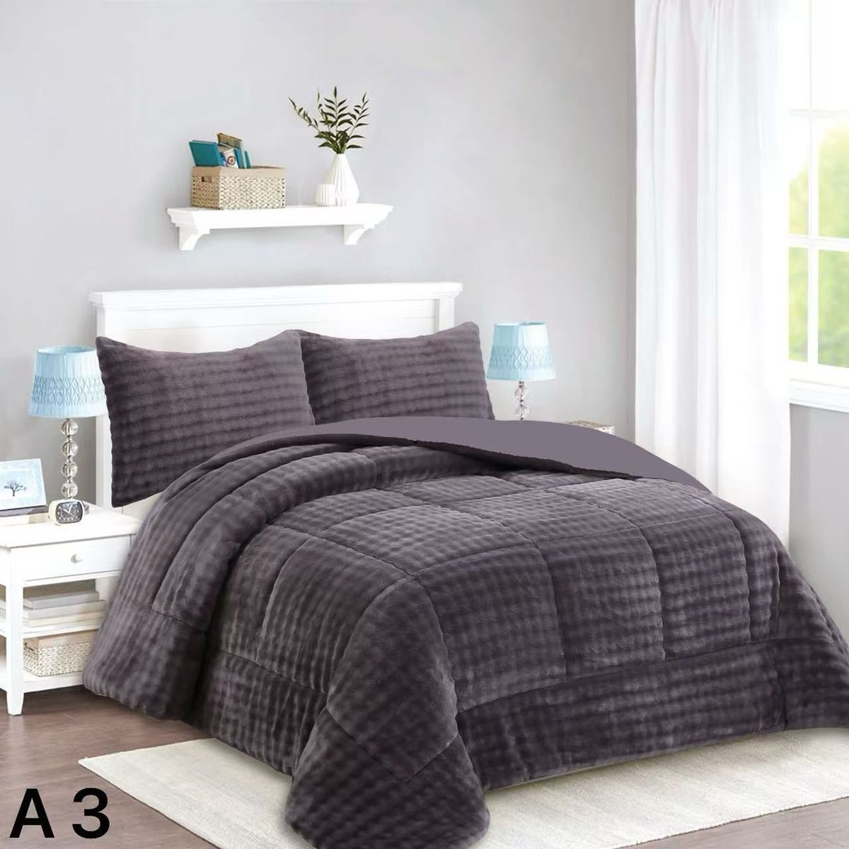 GENERICO - Cobertor Chiporro Texturizado Relieve 2 Plazas - Gris Oscuro Puntos A2