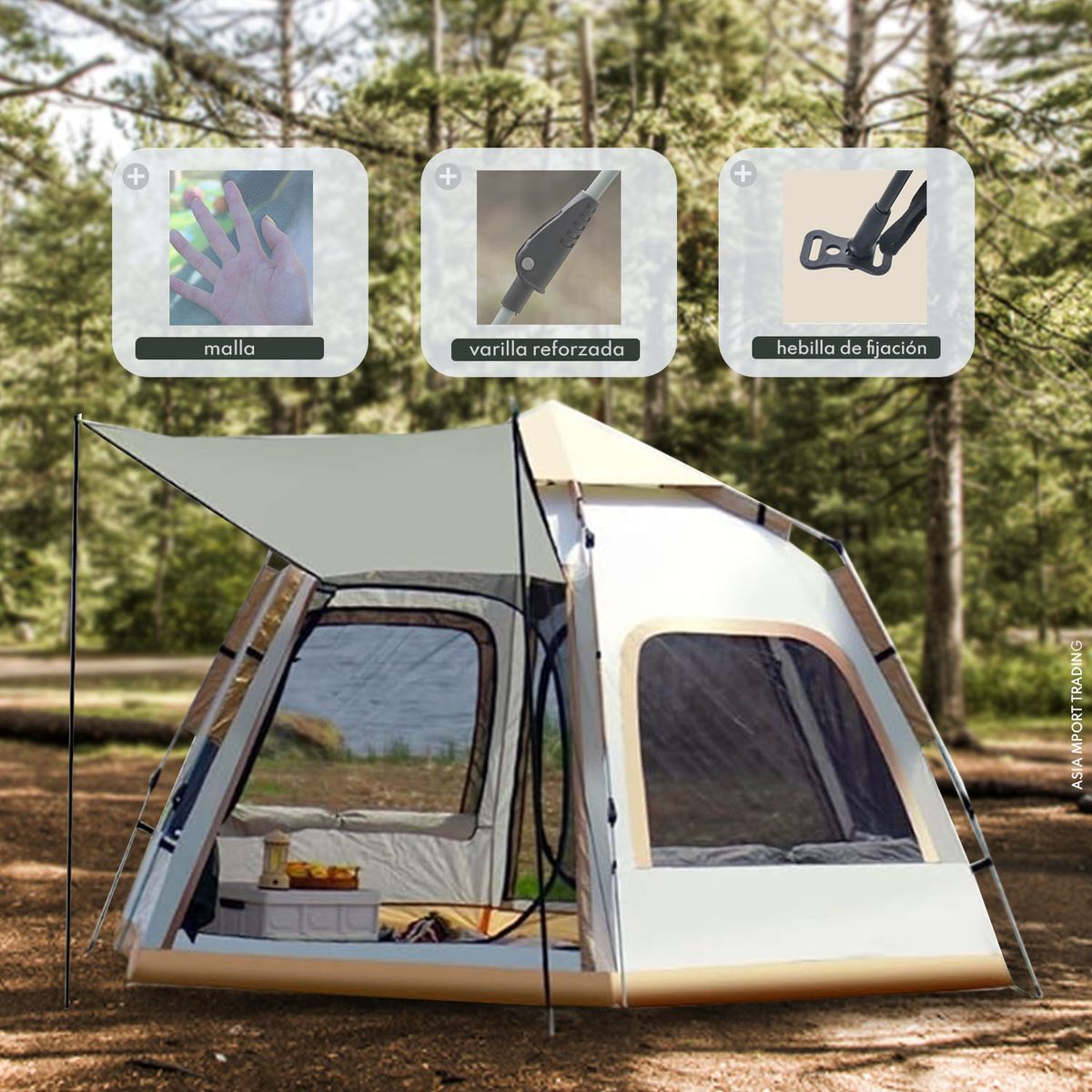 PWRFITNESS - Carpa Automática 4 Personas 240x240cm Doble Capa Camping