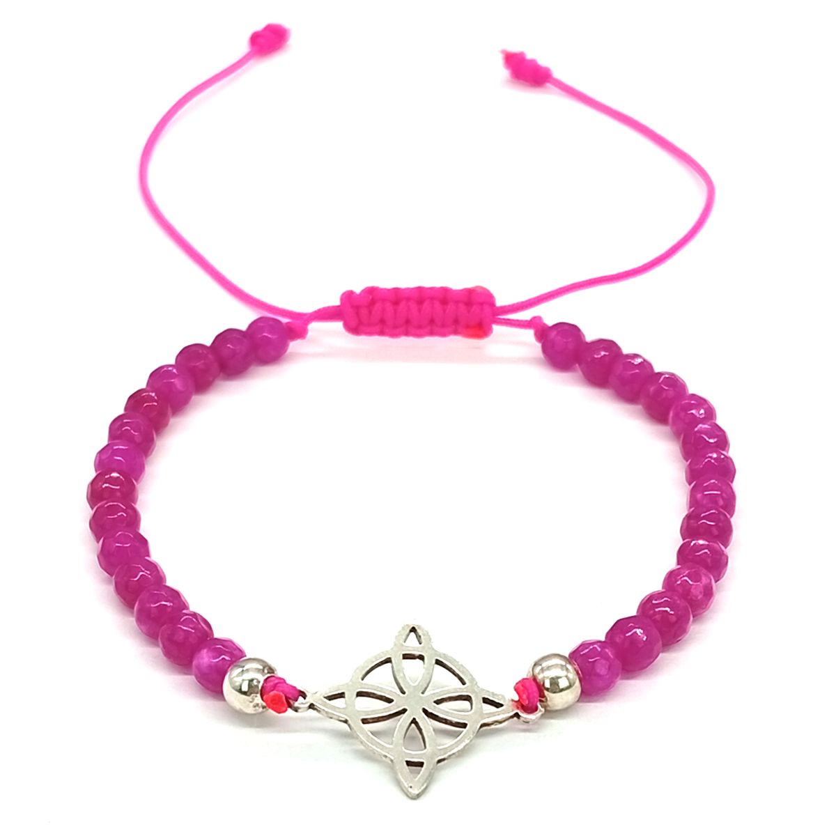 GENERICO - Pulsera Ágata Facetada con Dije Nudo de Bruja de Plata Ajustable