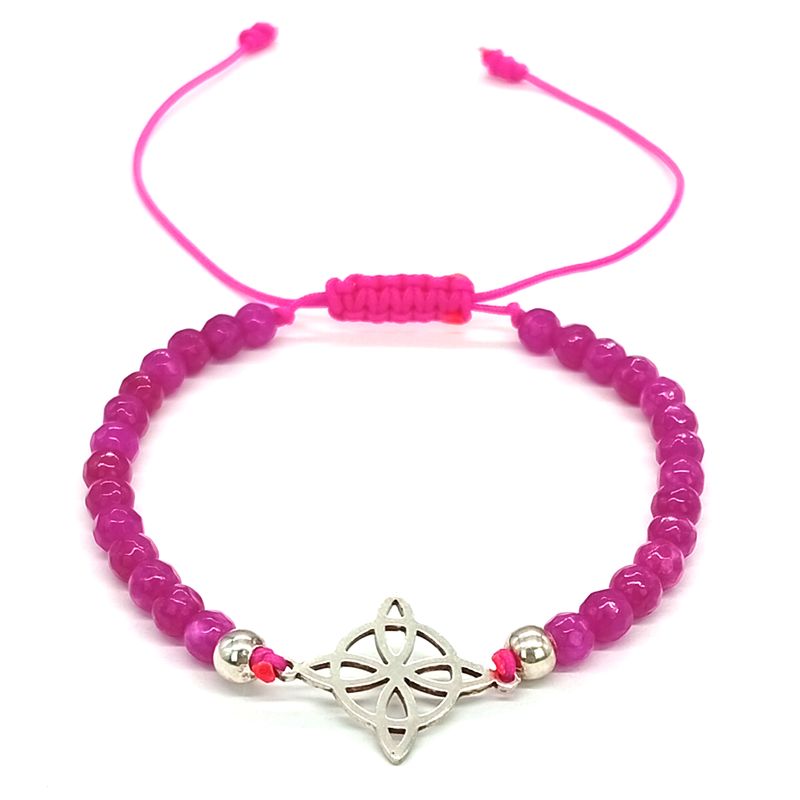 GENERICO - Pulsera Ágata Facetada con Dije Nudo de Bruja de Plata Ajustable