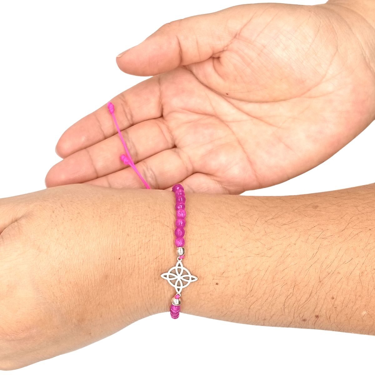 GENERICO - Pulsera Ágata Facetada con Dije Nudo de Bruja de Plata Ajustable