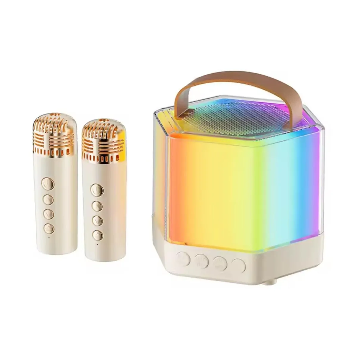 GENERICO - Mini Parlante Portatil Con Luces + 2 Microfonos