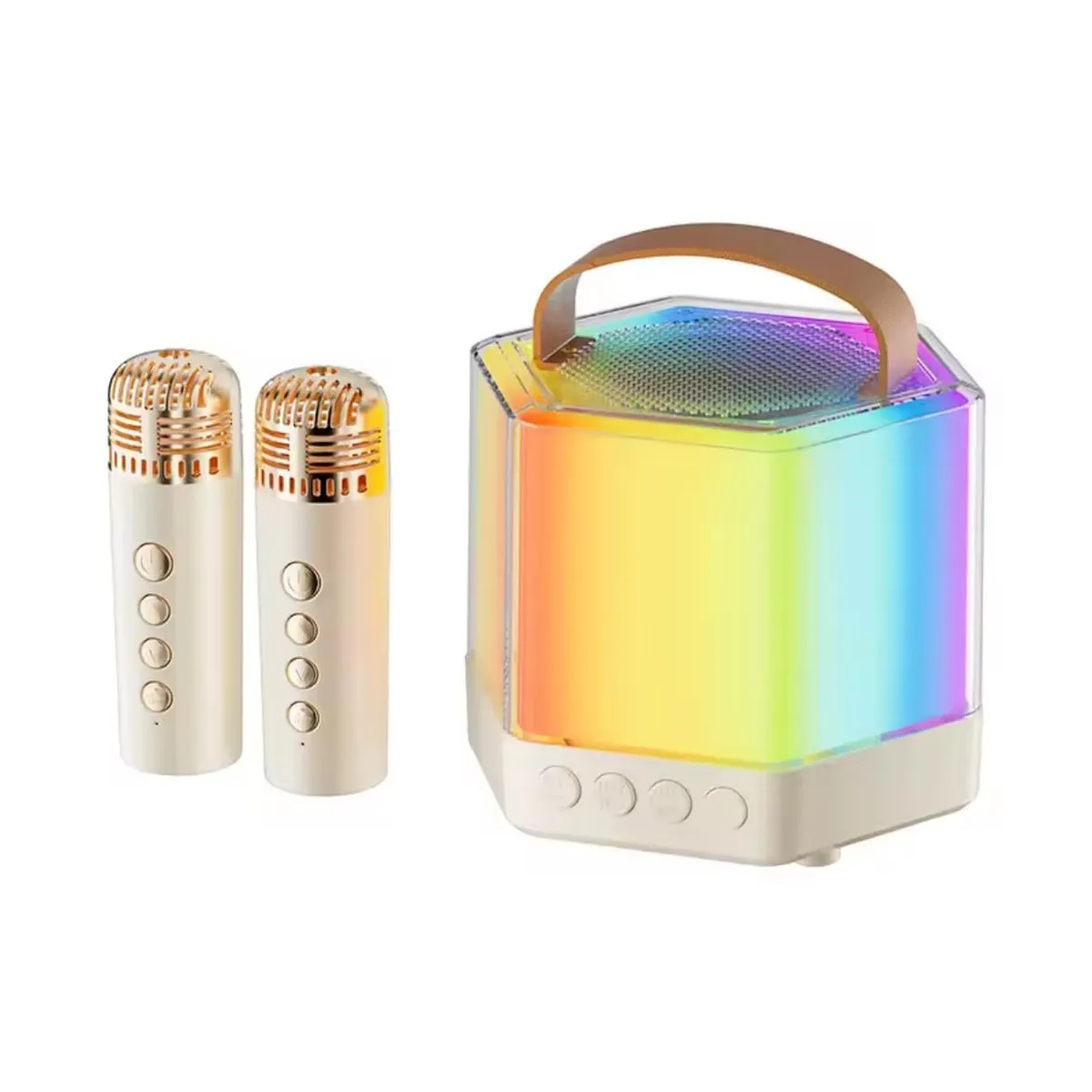 GENERICO - Mini Parlante Portatil Con Luces + 2 Microfonos