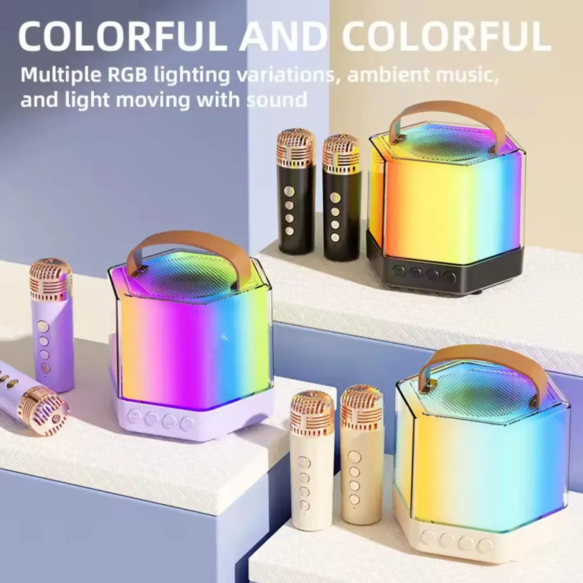 GENERICO - Mini Parlante Portatil Con Luces + 2 Microfonos