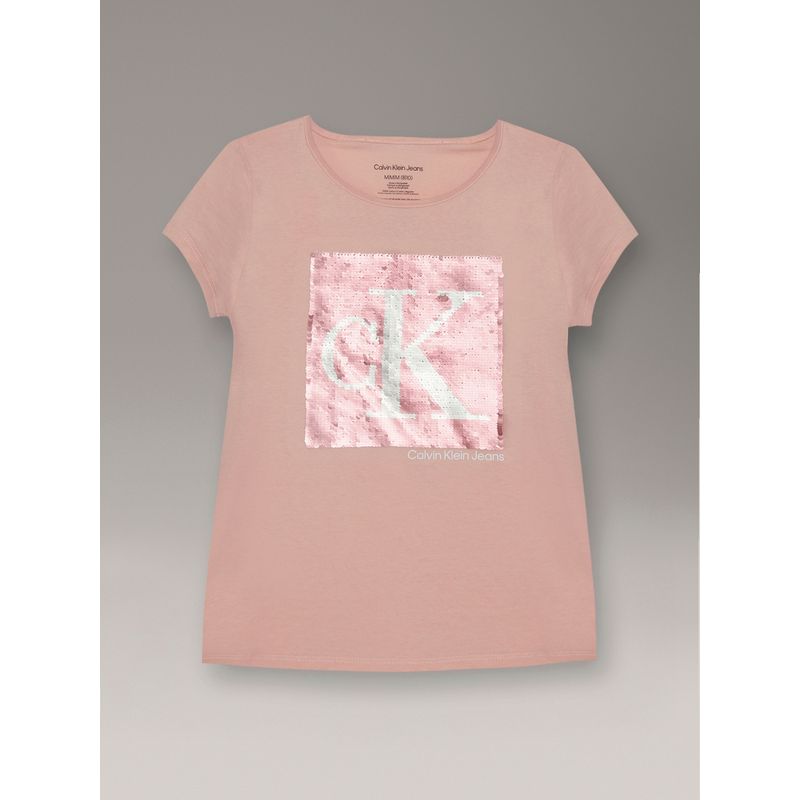 CALVIN KLEIN - Polera Niña Mongoram Sequin Rosado Calvin Klein