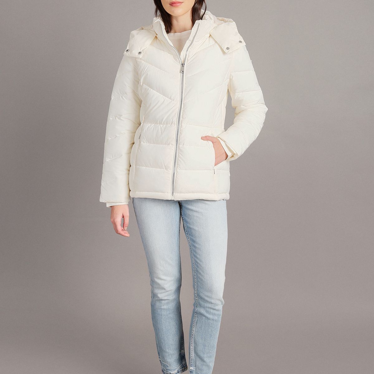 CALVIN KLEIN - Parka Strech Packable Crema Calvin Klein