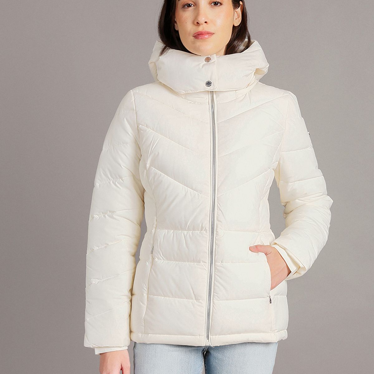 CALVIN KLEIN - Parka Strech Packable Crema Calvin Klein