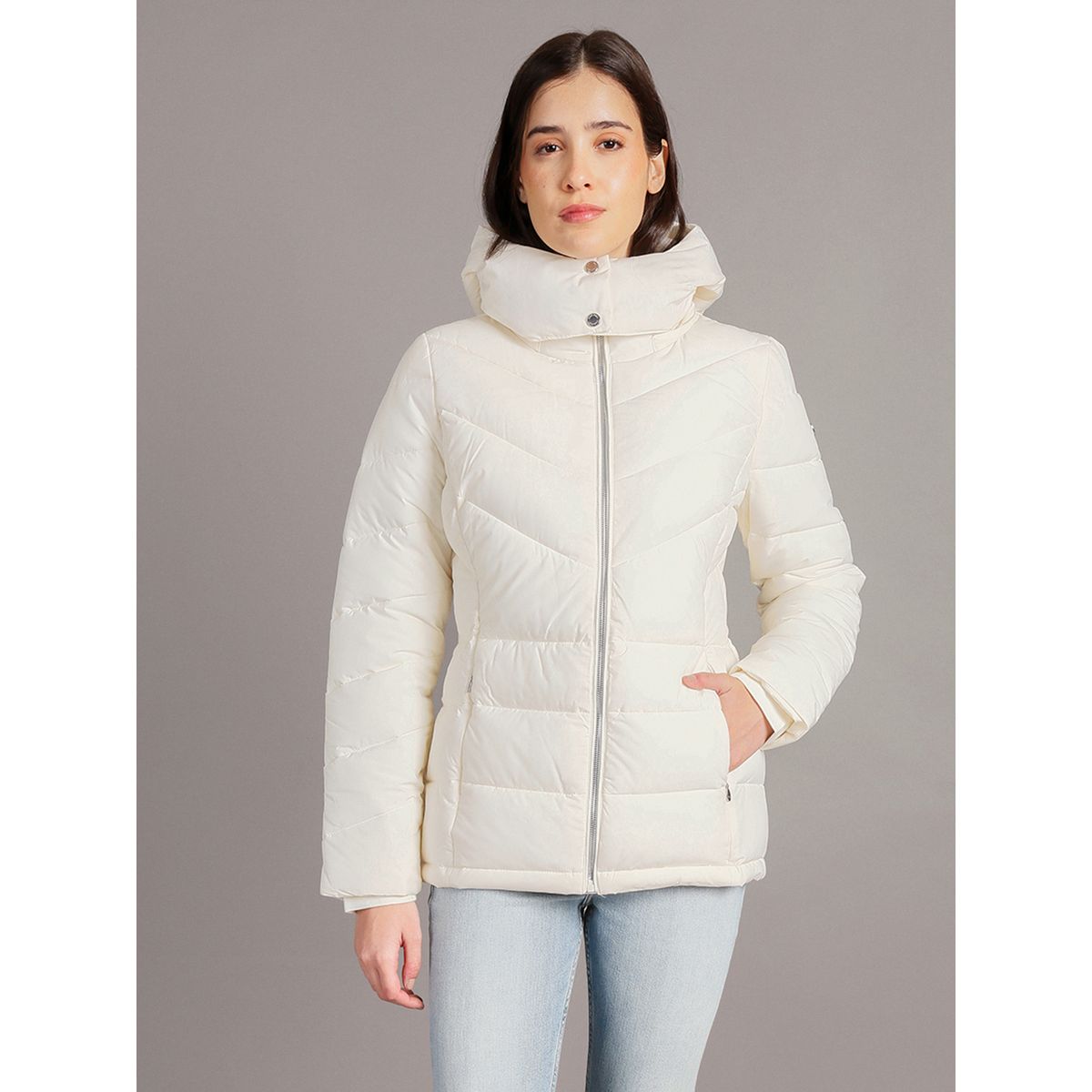 CALVIN KLEIN - Parka Strech Packable Crema Calvin Klein