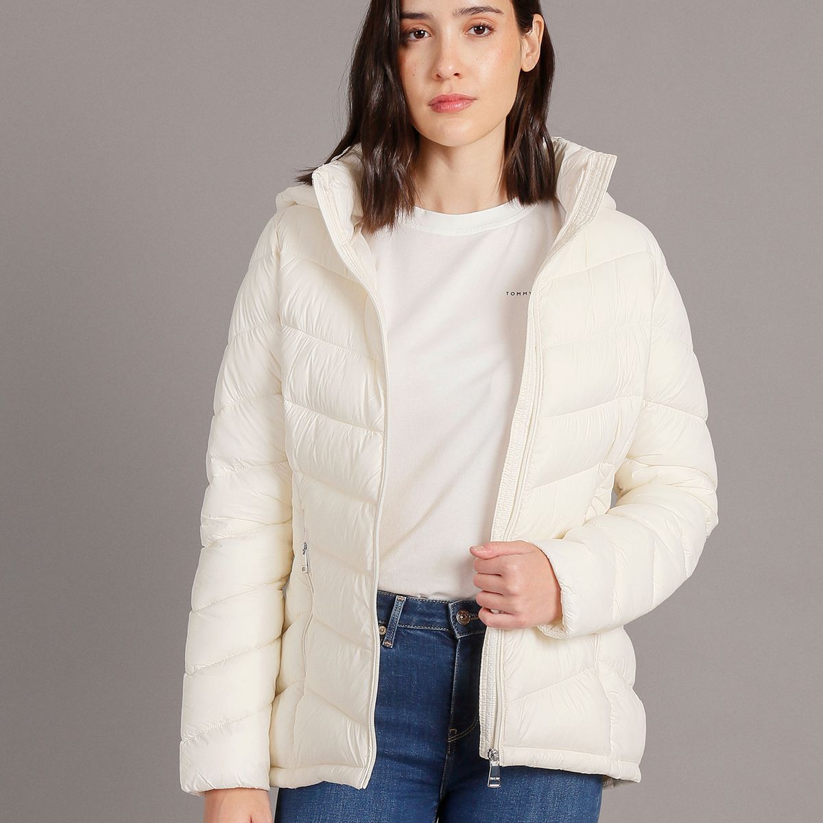 CALVIN KLEIN - Parka Packable Crema Calvin Klein