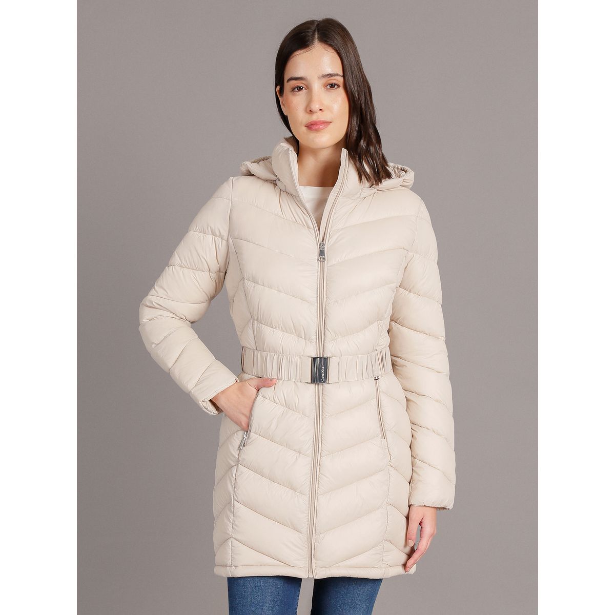 CALVIN KLEIN - Parka Long Coat Beige Calvin Klein
