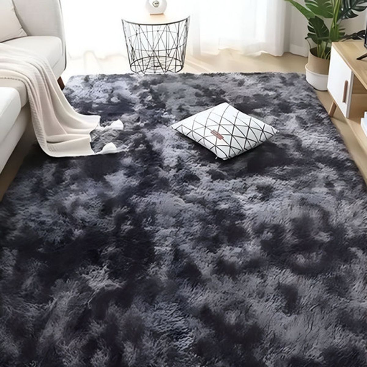 GENERICO - Alfombra Living Dormitorio Suave 180 x 200 cm Negro Jaspeado