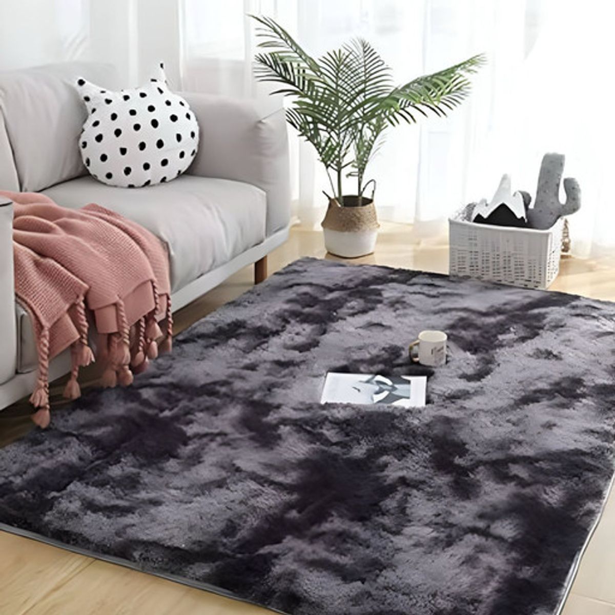 GENERICO - Alfombra Living Dormitorio Suave 180 x 200 cm Negro Jaspeado