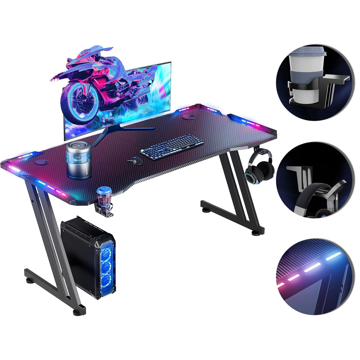 VIDITA - Escritorio Gamer Z-RGB120cm Con Luces Apoya Vaso Auricular