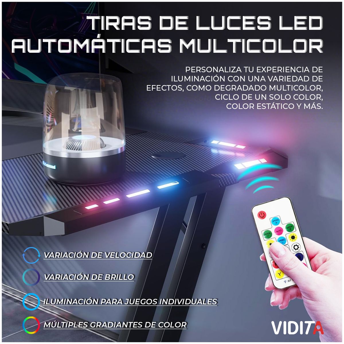 VIDITA - Escritorio Gamer Z-RGB120cm Con Luces Apoya Vaso Auricular