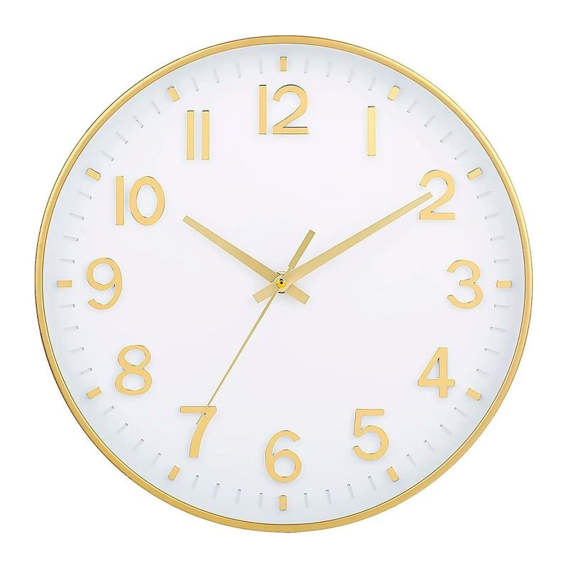 GENERICO - Reloj De Pared Redondo Moderno Blanco Y Dorado