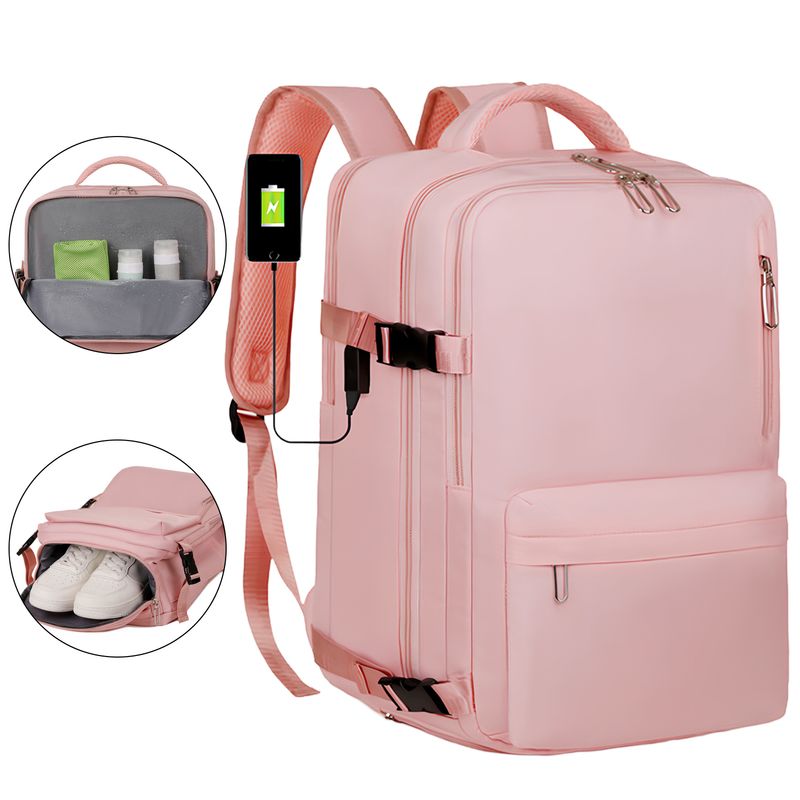 VIDITA - Mochila para Notebook 16 USB Impermeable Viaje Avión Rosa