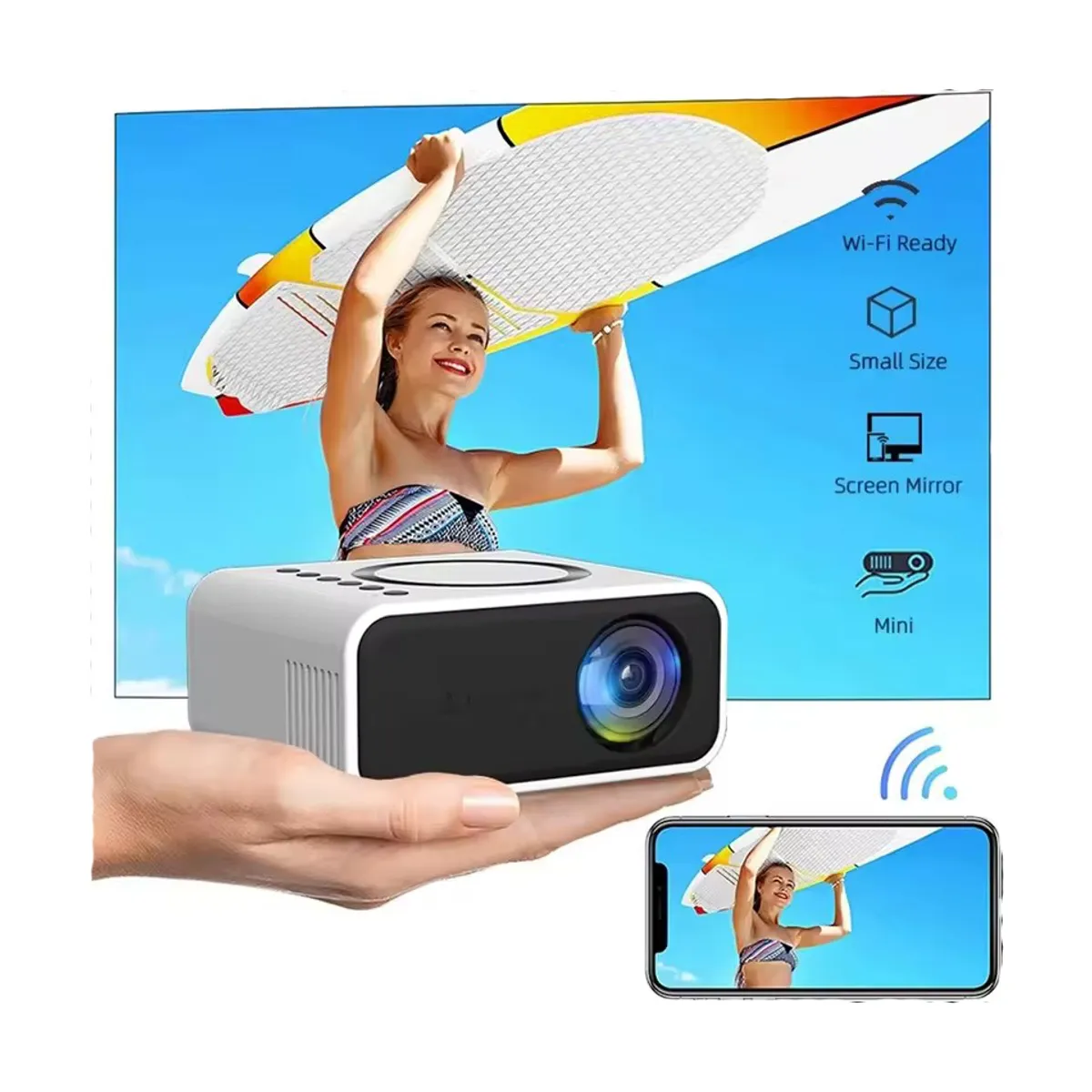 CORRERREY - proyector LED YT300 Cine en Casa portátil pantalla de sincronización