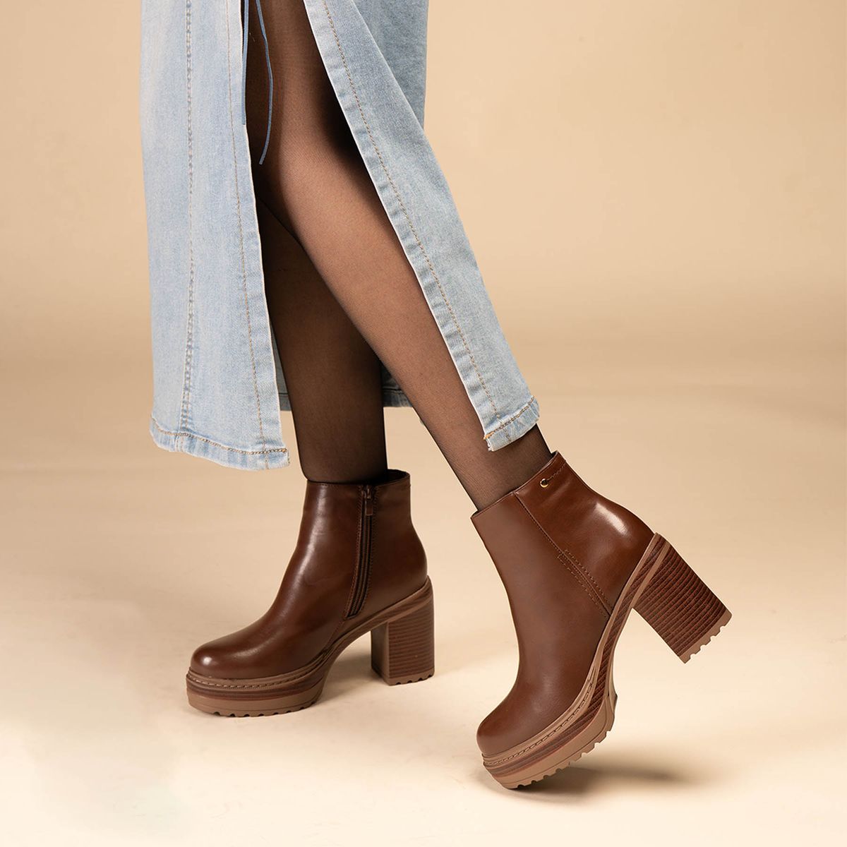 CHINITOWN - Botín Casual Mujer Camel Kani Chinitown