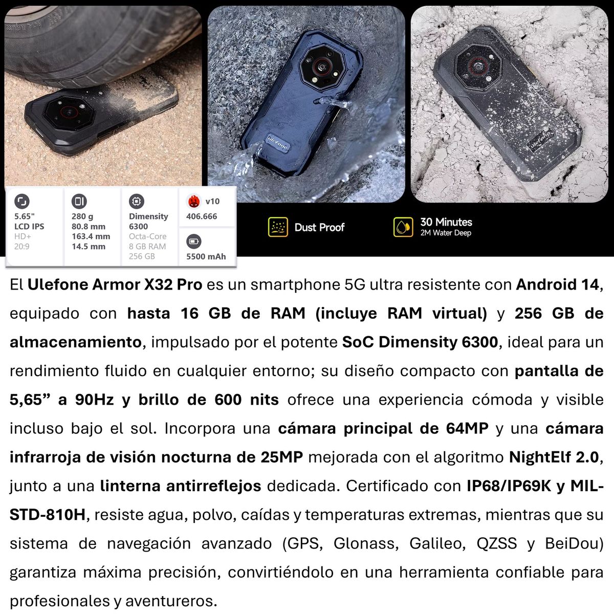 ULEFONE - Ulefone Armor X32 Pro  DualSim 5G Ultra Resistente con Visión Nocturna y Android 14