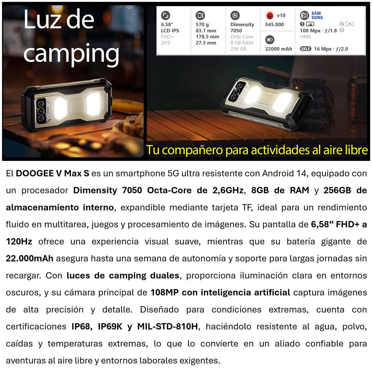 DOOGEE - DOOGEE V Max S  DualSIM 5G con Batería de 22000mAh y Cámara de 108MP