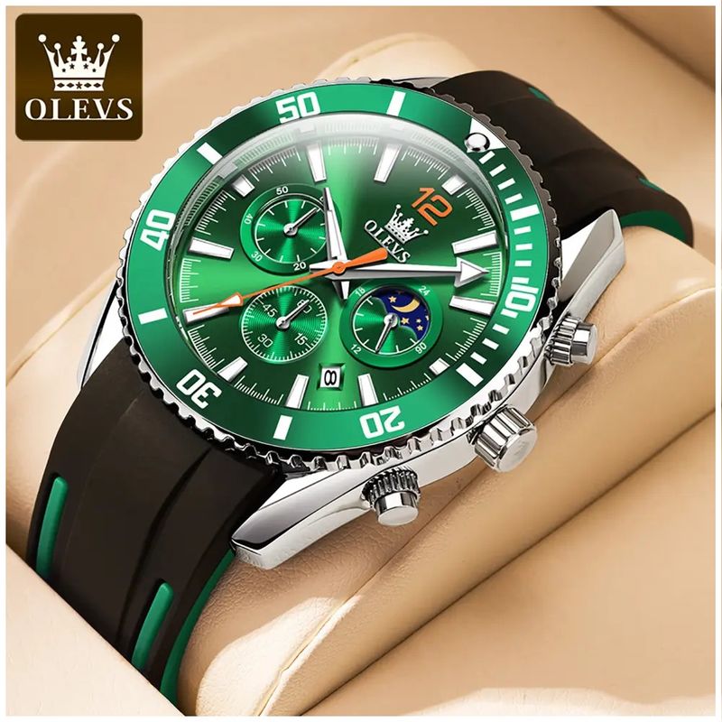STARTECHOFFICE - Reloj Cronógrafo Deportivo para Hombre Esfera Verde Metálica 30m