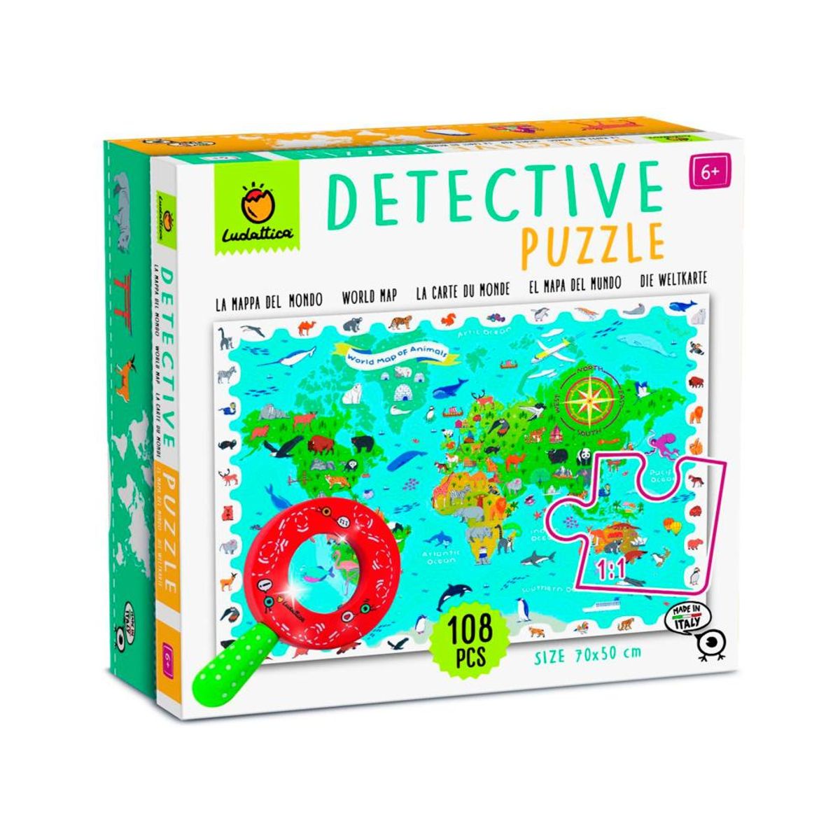 LUDATTICA - Puzzle Detective Mapa de Animales del Mundo Ludattica