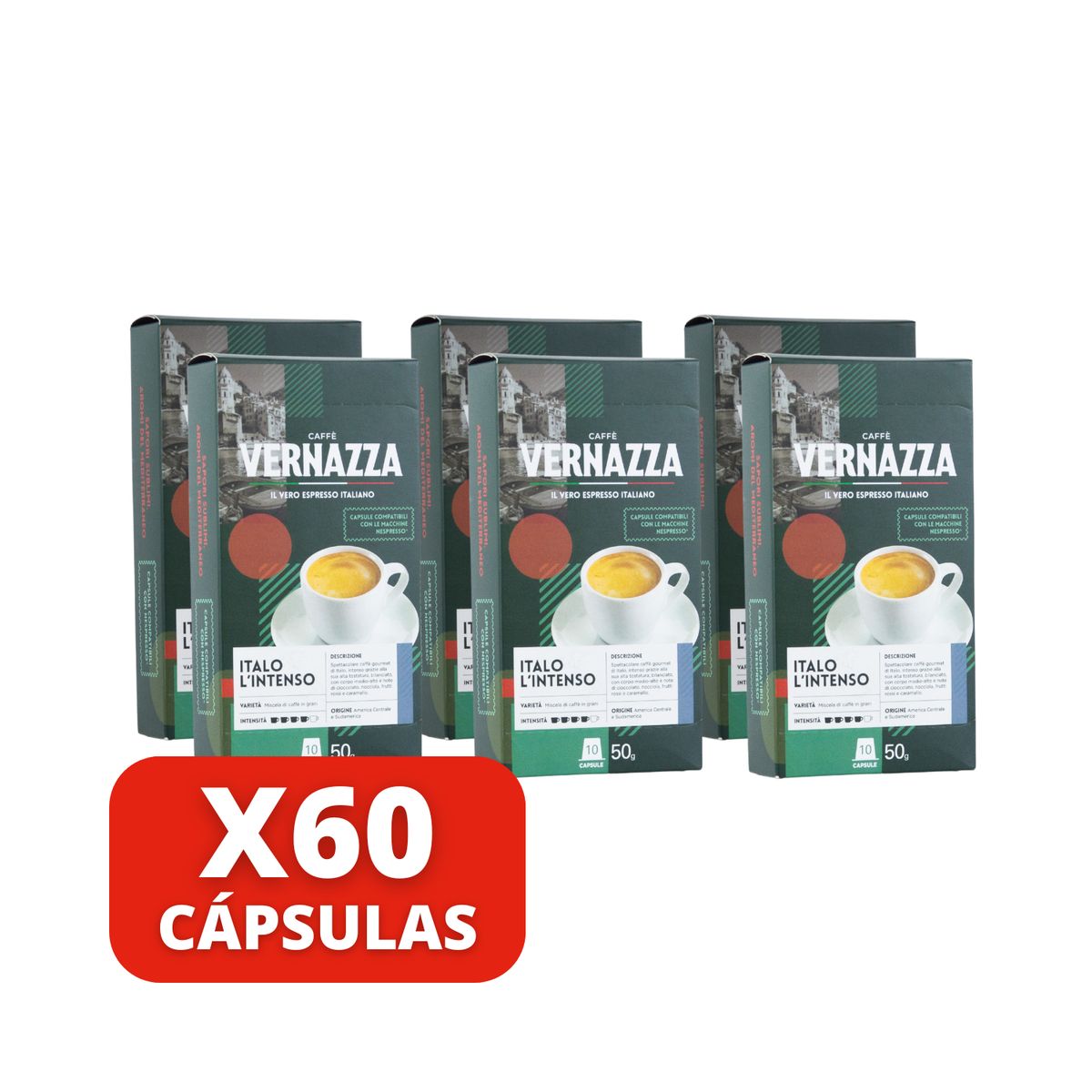 CAFFE VERNAZZA - Café Italo L'Intenso 60 cápsulas Nespresso compatibles