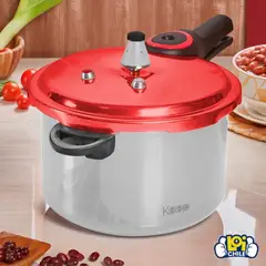 KEEP - Olla a presión 6 litros 6L Plateado y Rojo - 1 unidad