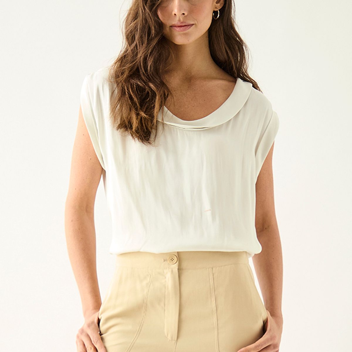 ASH - Blusa Manga Corta Crudo Mujer Ash