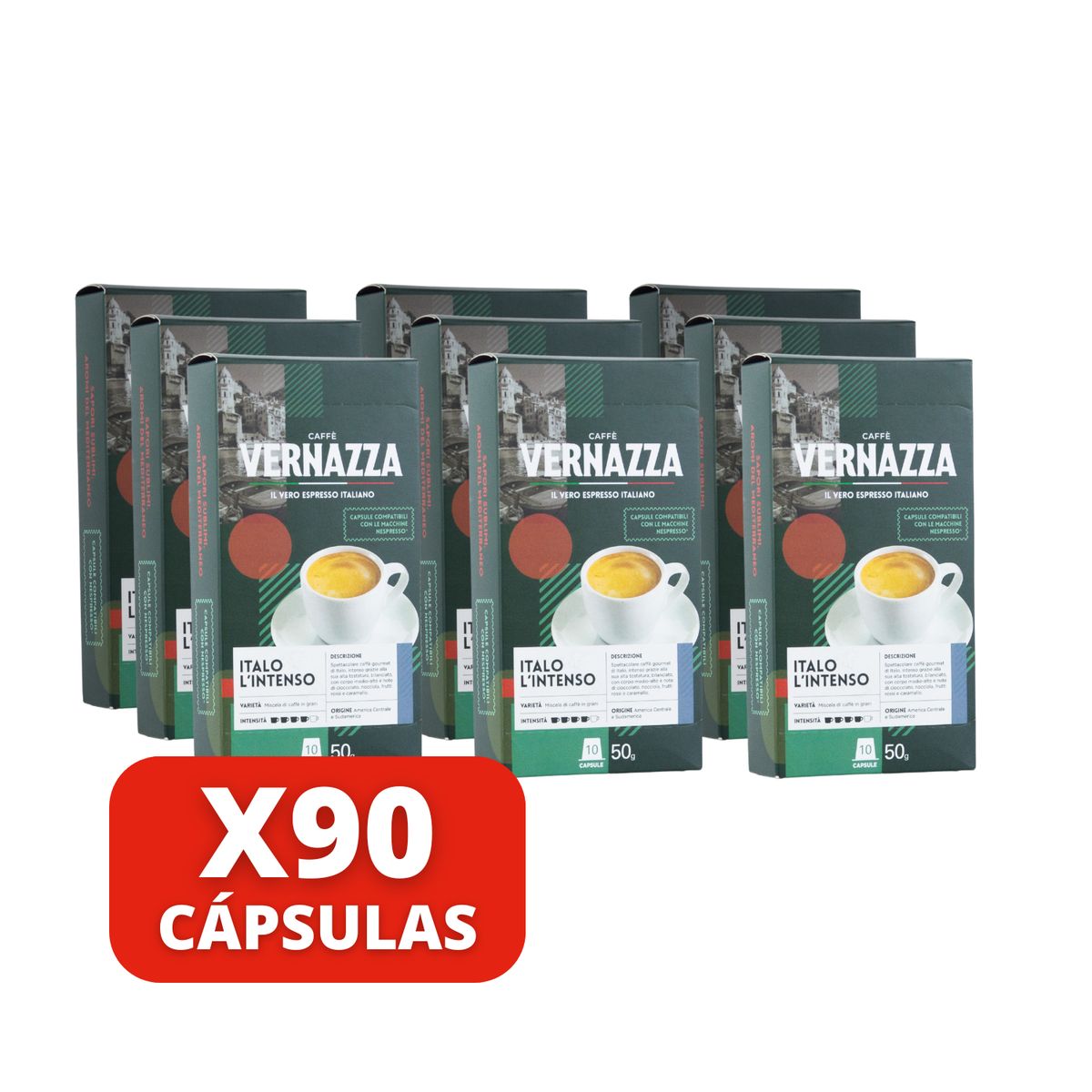 CAFFE VERNAZZA - Café Italo L'Intenso 90 cápsulas Nespresso compatibles
