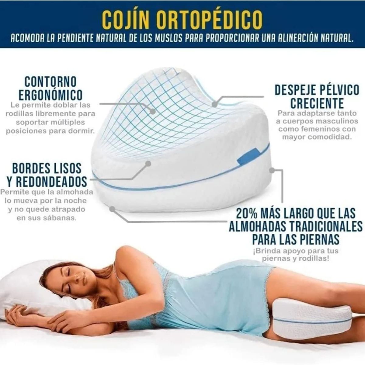 MOVI - ALMOHADA ORTOPEDICA PARA PIERNAS EL DESCANSO PERFECTO