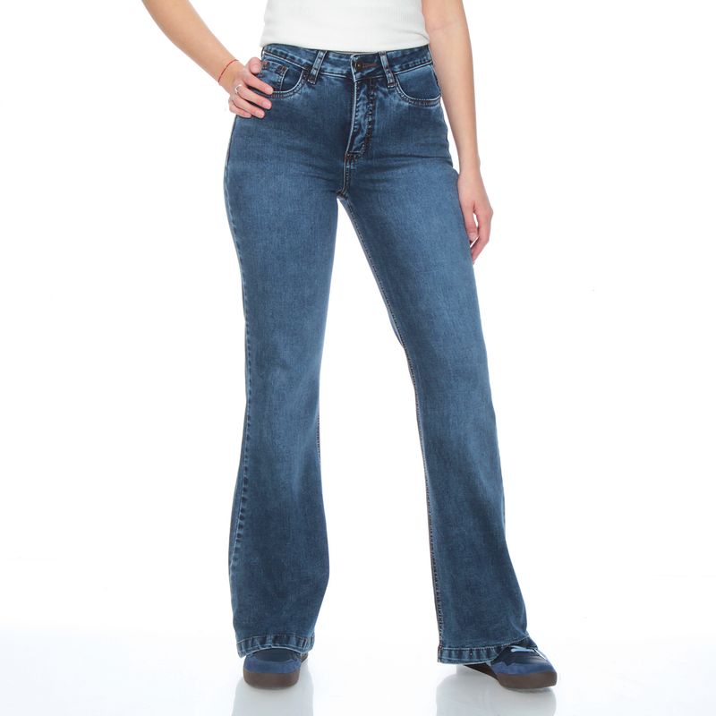 WADOS - JEANS FLARE TIRO MEDIO PRETINA BASICA 1 BOTON