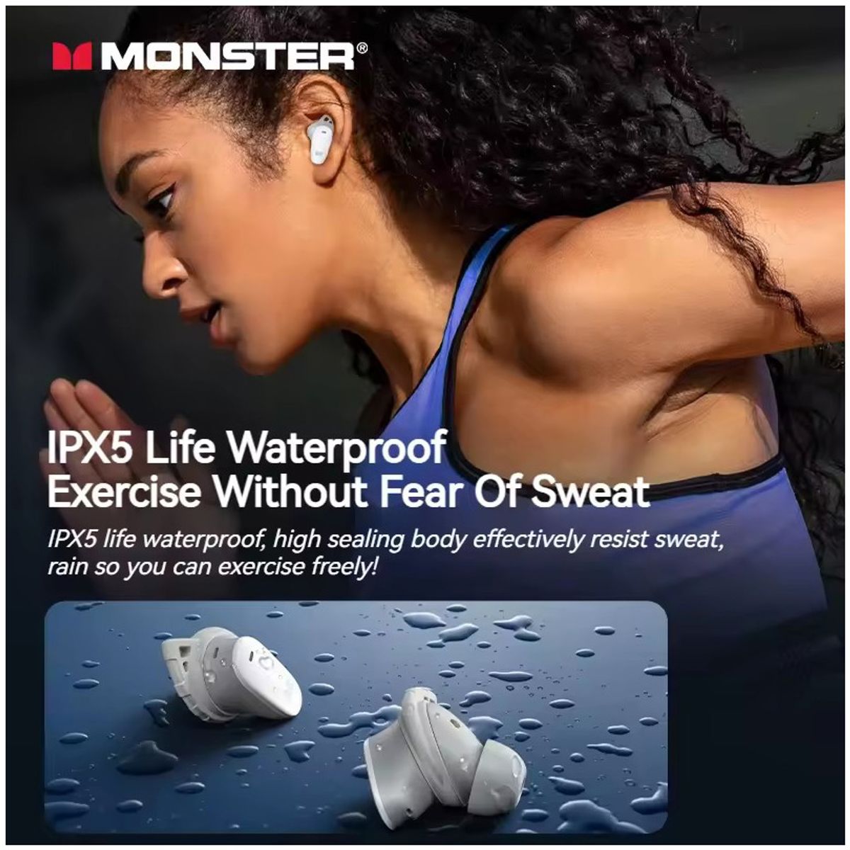 MONSTER - Monster Sports-Audifonos inalámbricos TWS cascos con Bluetooth 5,4