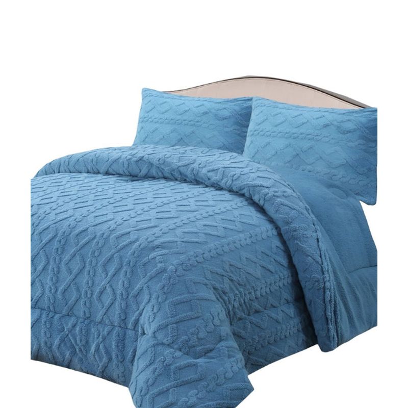 GENERICO - CUBRECAMA CHIPORRO DE INVIERNO DISEÑO TRENZADO 2 PLAZAS AZUL