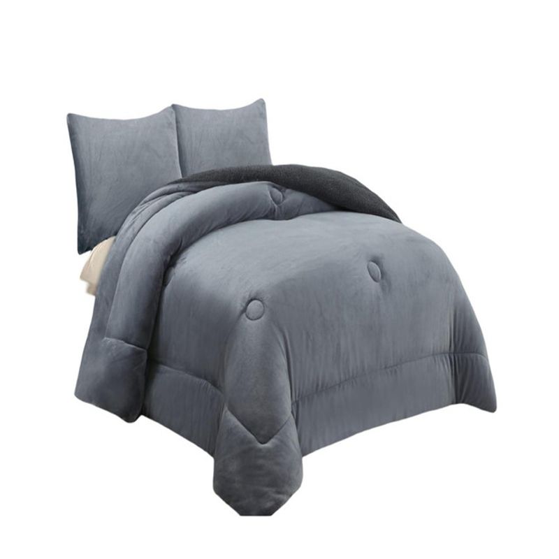GENERICO - CUBRECAMA PLUSH CON CHIPORRO INVIERNO 2 PLAZAS GRIS